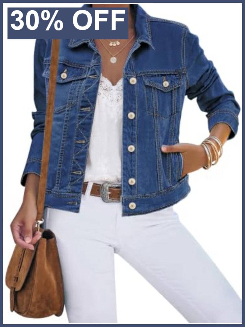 Button Down Stretch Fitted Long Sleeve Denim Trucker Jacket